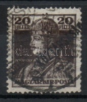 1918 Köztársaság / Károly 20f erősen eltolódott (a bélyegről lelógó) felülnyomással