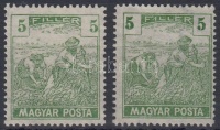 1919 Magyar Posta 2x5f jobbra ill. balra tolódott értékszámok