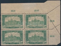 1919 Magyar Posta 1.20K elfogazott ívsarki négyestömb (barnult, 1 bélyegen pici szakadás)