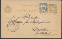1901 Díjkiegészített díjjegyes levelezőlap ajánlott küldeményként 'NAGYBECSKEREK' - 'DRESDEN'
