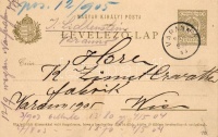 1905 Díjjegyes levelezőlap 'VARRANÓ' Bécsbe