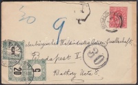 1909 Levél Angliából 30f portóbélyegzővel és 10f + 20f portóval