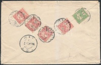 1910 Túlsúlyos ajánlott levél Turul 5f + 4x10f bérmentesítéssel