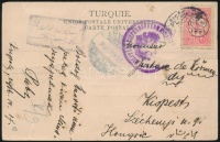 1916 Képeslap Törökországból katonai cenzúrával (képeslapba belevágva)