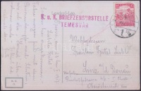 1917 Képeslap Orsováról Linzbe, temesvári cenzúrával