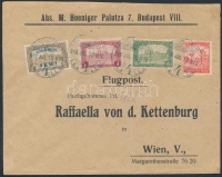1918. jul. 10. Légi levél Bécsbe 4K50f Repülő posta bélyeggel és 1.90K kiegészítő bérmentesítéssel / Mi 211 with additional franking on airmail cover to Vienna.