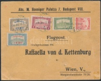 1918. jul.10. Repülő posta sor +  kiegészítő bérmentesítés légi levélen Bécsbe / Mi 210-211 + additional franking on airmail cover to Vienna.