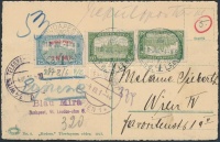1918. júl. 4. Elsőnapi légi képeslap Bécsbe Repülő posta 1K 50f + kiegészítő bérmentesítéssel / First day airmail card to Vienna