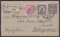 1918 Díjkiegészített ajánlott díjjegyes zárt levelezőlap 'POZSONY' - 'BOLDOGASSZONY FOGOLYTÁBOR'