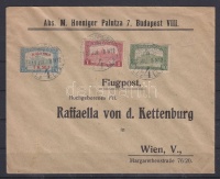 1918.jul. 8. Légi levél Bécsbe 1K50f Repülő posta bélyeggel és 1.80K kiegészítő bérmentesítéssel / Mi 210 with additional franking on airmail cover to Vienna. Signed: Visnyovszki