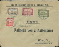 1918.07.09.  3. súlyfokozatú légi levél Bécsbe Repülő posta 4K50f + díjkiegészítéssel / Mi 241 + additional franking on airmail cover to Vienna Signed: Visnyovszki