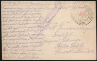 1915 Tábori posta képeslap 'K. u. k. LOKOMOTIVFELDBAHN Nr. I. BETRIEBSWERKSTÄTTE' + 'EP JENDRJEZOW'