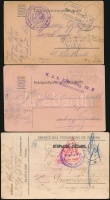 1916 3 db Tábori és hadifogoly levelezőlap postaügynökségi bélyegzéssel