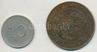 1897. 'A Magyar Királyi Államvasutak Alkalmazottai Fogyasztási Szövetkezete' 10f értékű bárcája + ~1930. 50f 'Budapesti Központi Általános Tejcsarnok R.T.' üvegbetétjegy T:2-