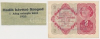 Osztrák-Magyar Bank 1922. 1K 'Olla' reklám pecséttel a hátoldalán + Szeged 1922. 'Hadik kávézó Szeged 1 Adag szimpla kávé' étkezési jegy T:II