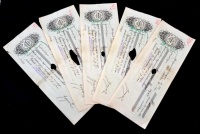 1930. 'Hazai Bank Részvénytársaság' 5db kitöltött váltója 100P-ről bélyegekkel, bélyegzésekkel (5x) T:III