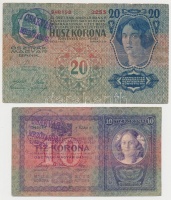 1904. 10K + 1913. 20K mindkettő 'CSÁKVÁR MEZŐVÁROS' felülbélyegzéssel T:III,III- ragasztott