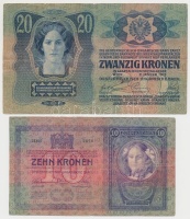 1904. 10K + 1913. 20K mindkettő 'CSÁKVÁR MEZŐVÁROS' felülbélyegzéssel T:III,III- ragasztott