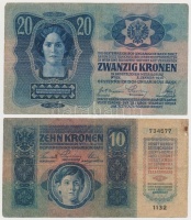 1913. 20K + 1915. 10K mindkettő 'Szolnok-Doboka Vármegye Domokos Község 1910' felülbélyegzéssel T:III,III-