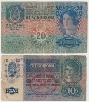 1913. 20K + 1915. 10K mindkettő 'Szatmár Vármegye Tyukod Község 1907' felülbélyegzéssel T:III,III-