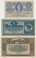 1914. 2K 'C' sorszámjel + 50K + 1920. 1K + 10K + 20K T:III