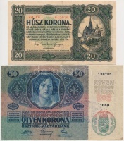 1914. 2K 'C' sorszámjel + 50K + 1920. 1K + 10K + 20K T:III