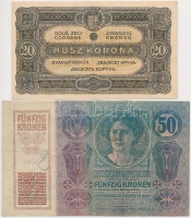 1914. 2K 'C' sorszámjel + 50K + 1920. 1K + 10K + 20K T:III