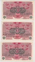 1916. 1K (3x) sorszámkövetők, mind 'DEUTSCHÖSTERREICH' felülbélyegzéssel T:I,I-