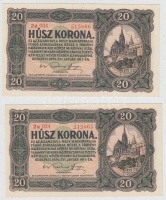 1920. 20K (2x) sorszámkövetők T:I-