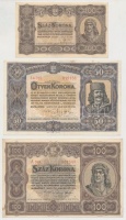 1920. 50K 'Orell Füssli Zürich' + 100K 'Orell Füssli Zürich' + 1923. 100K 'Magyar Pénzjegynyomda Rt. Budapest' T:II-,III szép papír