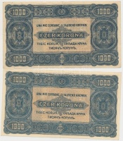 1923. 1000K 'Magyar Pénzjegynyomda Rt. Budapest' + 1000K '8 FILLÉR - NYOLC FILLÉR' felülnyomással T:III