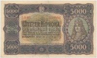 1923. 5000K 'Magyar Pénzjegynyomda Rt.' T:II-,III szép papír 
Hungary 1923. 5000 Korona 'Magyar Pénzjegynyomda Rt.' C:VF,F nice paper 
Adamo K39