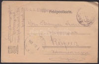 1918 Tábori posta levelezőlap 'K.u.k. Etappenstationskommando'