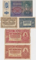 10db-os vegyes magyar korona bankjegy tétel, közte 1915. 10K, 1920. 50K 'Orell Füssli Zürich' T:III,III-