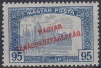 1919 Magyar Tanácsköztársaság 95f 4mm-rel eltolódott középrész / Mi 278 middle part shifted with 4mm