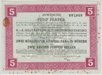 Montenegró / Császári és Királyi Katonai Közigazgatás 1917. 5P T:III fo.
Montenegro / Army Administration 1917. 5 Perper C:F spotted
