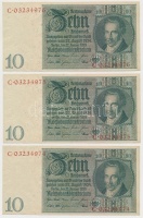Németország / Weimari Köztársaság 1929. 10M (3x) sorszámkövetők T:I,I-
Germany / Weimar Republic 1929. 10 Mark (3x) sequential serials C:UNC,AU