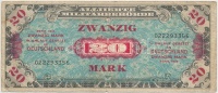Német 3. Birodalom / Szövetséges megszállás 1944. 20M kilencjegyű sorszám T:III
German Third Reich / Allied occupation 1944. 20 Mark nine digit serial C:F