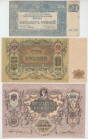 Orosz Polgárháború / Dél-Oroszország / Gyenyikin és Vrangel Hadserege 1919. 100R + 5000R vágott + 1920. 500R T:II,III
Russian Civil War / South Russia / Army of Denikin and Wrangel 1919. 100 Rubles + 5000 Rubles cut + 1920. 500 Rubles C:VF,F