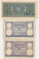 Románia 1920-1927. 20L (2x) + 1947. 1.000.000L T:III,III- 
Romania 1920-1927. 20 Lei (2x) + 1947. 1.000.000 Lei C:F,VG