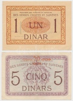Szerb-Horvát-Szlovén Királyság 1919. 1D + 5D '20K' felülbélyegzéssel T:III
Kingdom of the Serbs, Croats and Slovenes 1919. 1 Dinar + 5 Dinara with '20 Kronen' overprint C:F