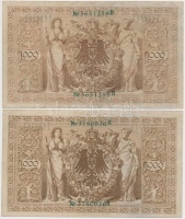 Vegyes: Német Birodalom 1910. 1000M hétjegyű sorszám, zöld pecséttel (6x) + Lengyelország 1919. 1000M T:vegyes
Mixed: German Empire 1910. 1000 Mark 7 digits with green seal (6x) + Poland 1919. 1000 Marek C:mixed