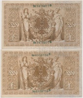 Vegyes: Német Birodalom 1910. 1000M hétjegyű sorszám, zöld pecséttel (6x) + Lengyelország 1919. 1000M T:vegyes
Mixed: German Empire 1910. 1000 Mark 7 digits with green seal (6x) + Poland 1919. 1000 Marek C:mixed