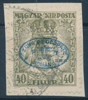 Debrecen 1919 I lemez / Plate I Zita 40f kék felülnyomással (80.000) / Zita 40f with blue overprint. Signed: Bodor