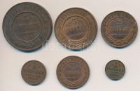 Orosz Birodalom 1909. 1/4k Cu + 1910. 1/2k Cu + 1911. 5k Cu + 1916. 1k Cu + 2k Cu + 3k Cu T:2,2-
Russian Empire 1909. 1/4 Kopek Cu + 1910. 1/2 Kopek Cu + 1911. 5 Kopeks Cu + 1916. 1 Kopek Cu + 2 Kopeks Cu + 3 Kopeks Cu C:XF,VF