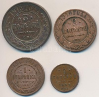 Orosz Birodalom 1909. 1/2k Cu + 1910. 2k Cu + 1913. 1k Cu + 3k Cu T:2,2-,3 
Russian Empire 1909. 1/2 Kopek Cu + 1910. 2 Kopeks Cu + 1913. 1 Kopek Cu + 3 Kopeks Cu C:XF,VF,F