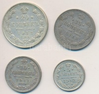 Orosz Birodalom 1911. 10k Ag + 1912. 5k Ag + 1913. 15k Ag + 20k Ag T:2
Russian Empire 1911. 10 Kopeks Ag + 1912. 5 Kopeks Ag + 1913. 15 Kopeks Ag + 20 Kopeks Ag C:XF