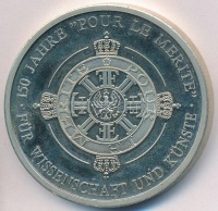Németország 1992. '150 éves a 'Pour le Merité (Becsületrend)' tudományos és kulturális tevékenységéért' alpakka emlékérem (40mm) T:2 (PP)
Germany 1992. '150 Years of Pour le Merité for Sciences and Cultur' alpakka commemorative
