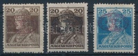 Debrecen I. 1919 Károly 20f piros és fekete felülnyomással + 25f piros felülnyomással (14.000) / Mi 39a-b, 40a Signed: Bodor