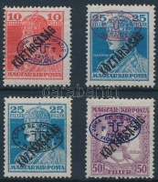 Debrecen I. 1919 Károly/Köztársaság 10f + 25f piros és fekete felülnyomással + Zita/Köztársaság 50f (20.000) / Mi 56, 59 a-b, 61 Signed: Bodor